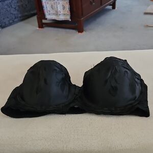 Sleek Black Satin Embroidered Bra
